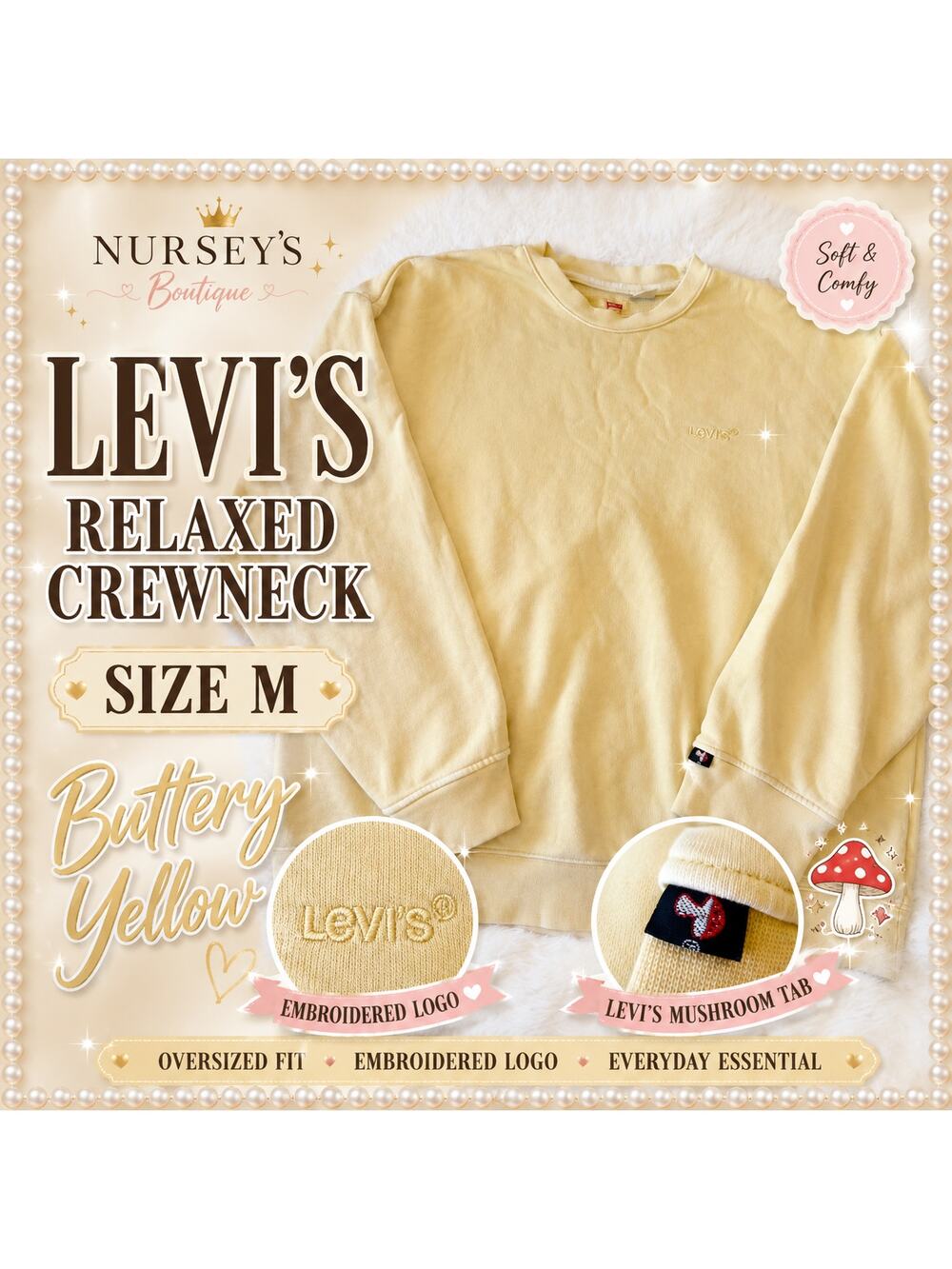 Levi's Relaxed Crewneck Sweatshirt Yellow Embroidered Logo Oversized M